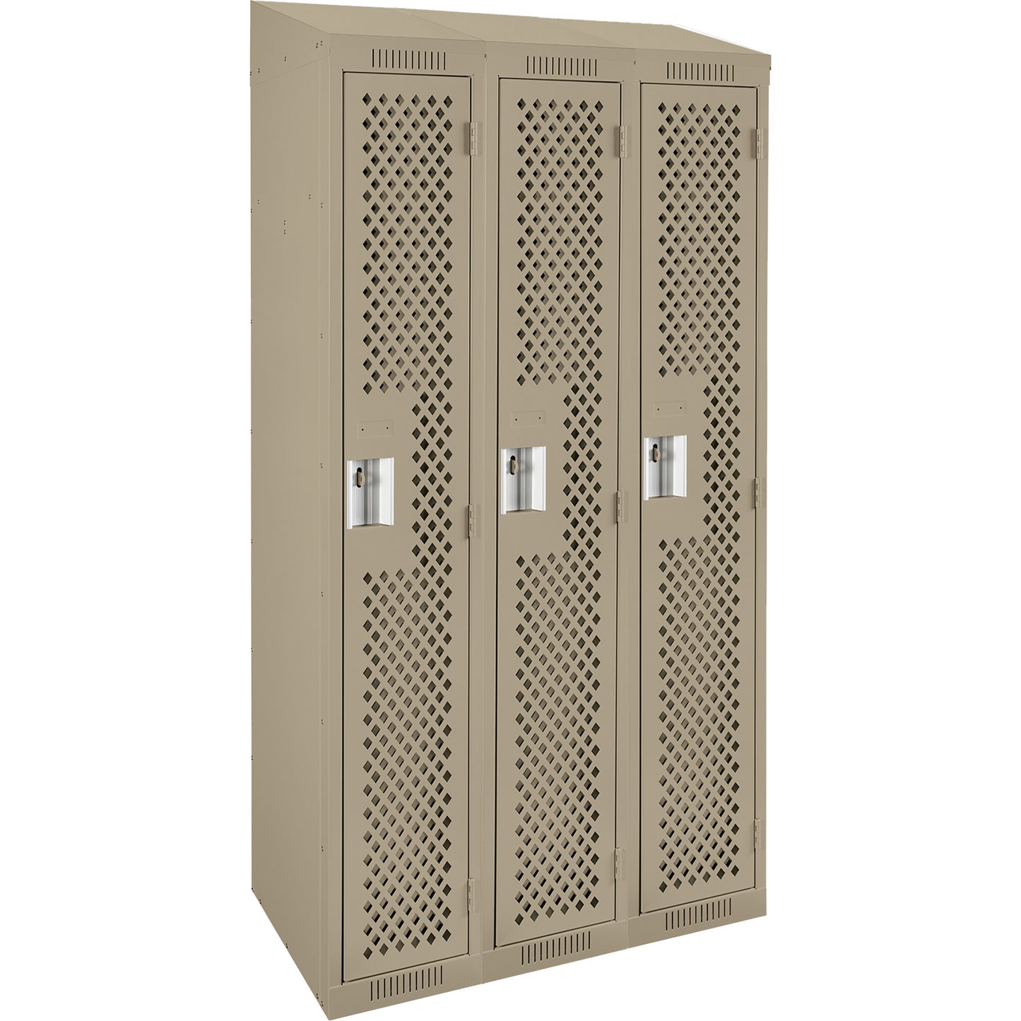 Clean Line™ Lockers, Bank of 3, 36" x 18" x 78", Steel, Beige, Rivet (Assembled), Perforated
