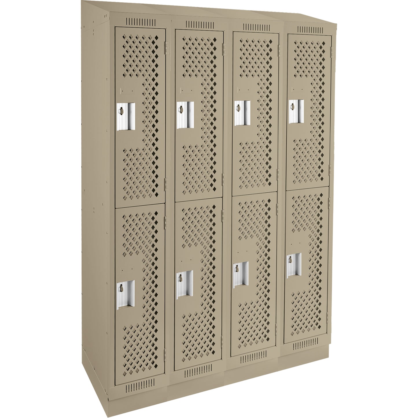 Clean Line™ Lockers, 2 -tier, Bank of 4, 48" x 15" x 82", Steel, Beige, Rivet (Assembled), Perforated
