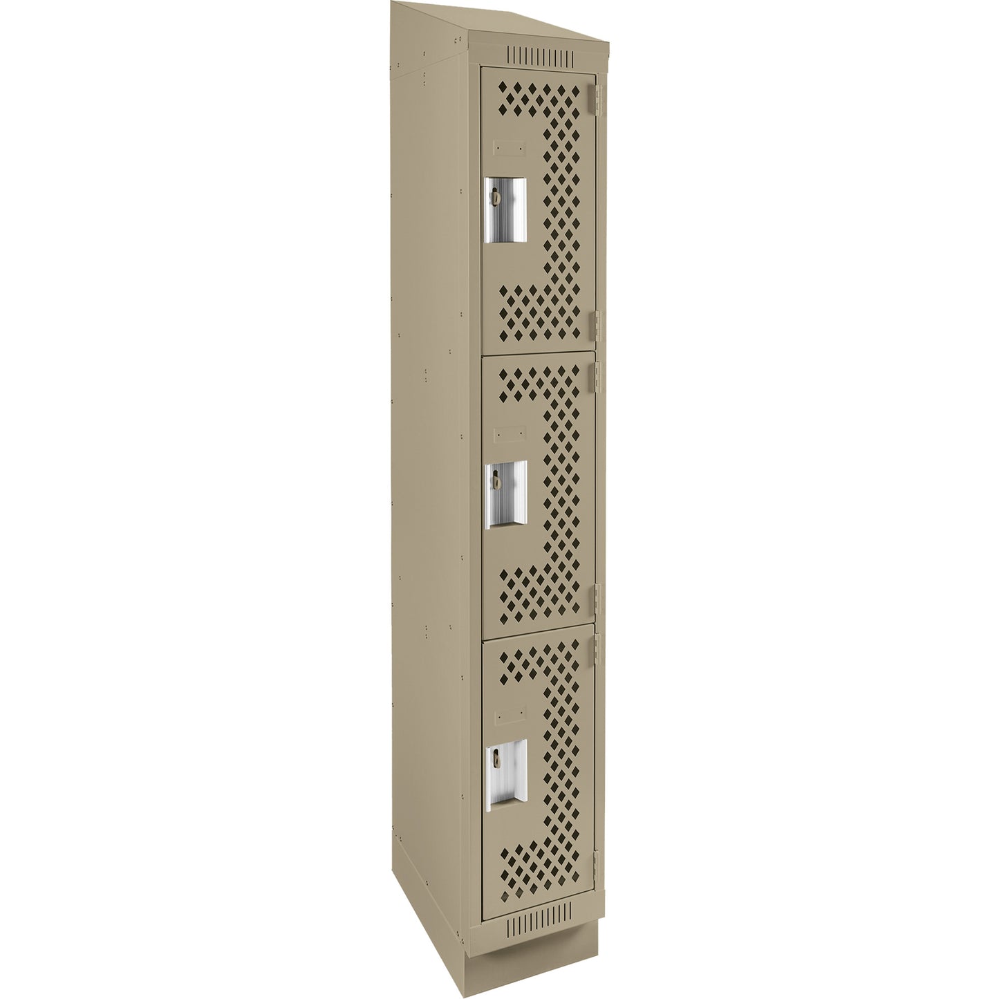 Clean Line™ Lockers, 3 -tier, 12" x 18" x 82", Steel, Beige, Rivet (Assembled), Perforated