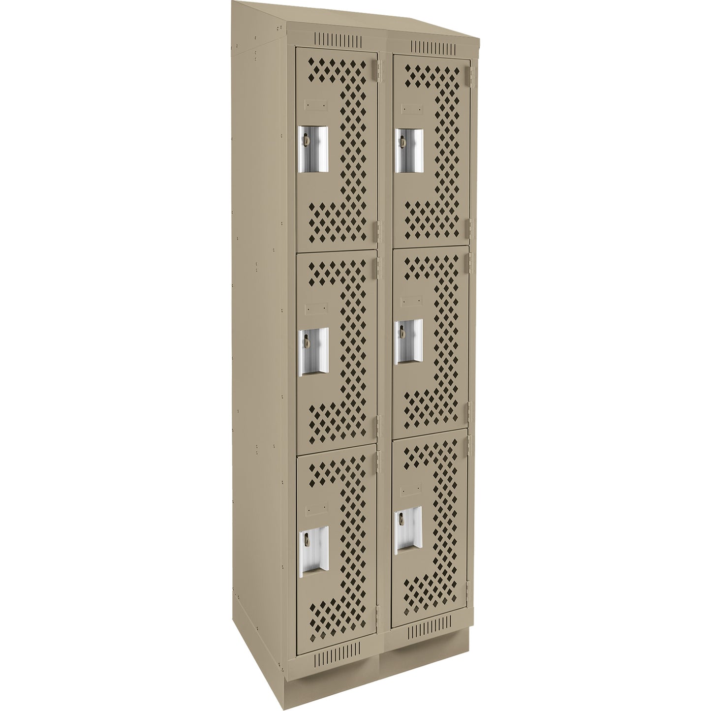 Clean Line™ Lockers, 3 -tier, Bank of 2, 24" x 15" x 82", Steel, Beige, Rivet (Assembled), Perforated