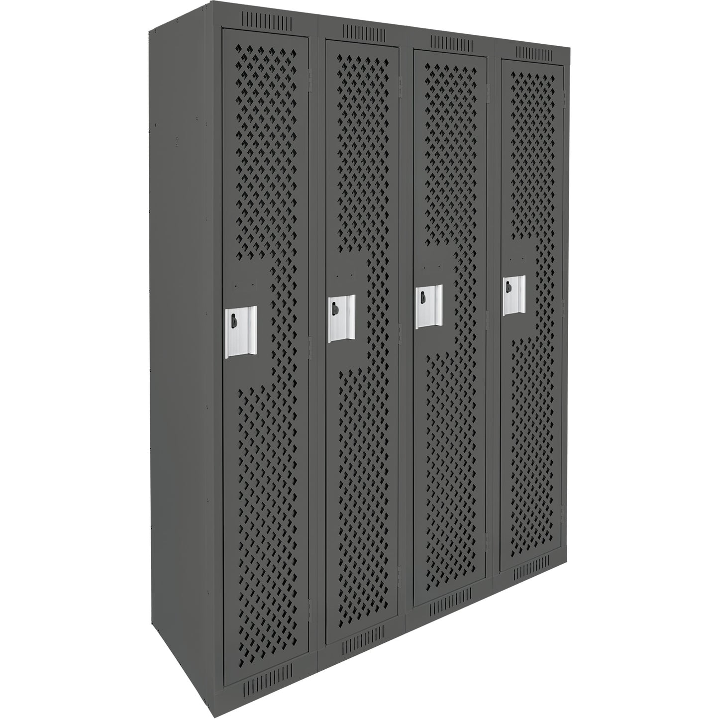 Clean Line™ Lockers, Bank of 4, 48" x 12" x 72", Steel, Charcoal, Rivet (Assembled), Perforated