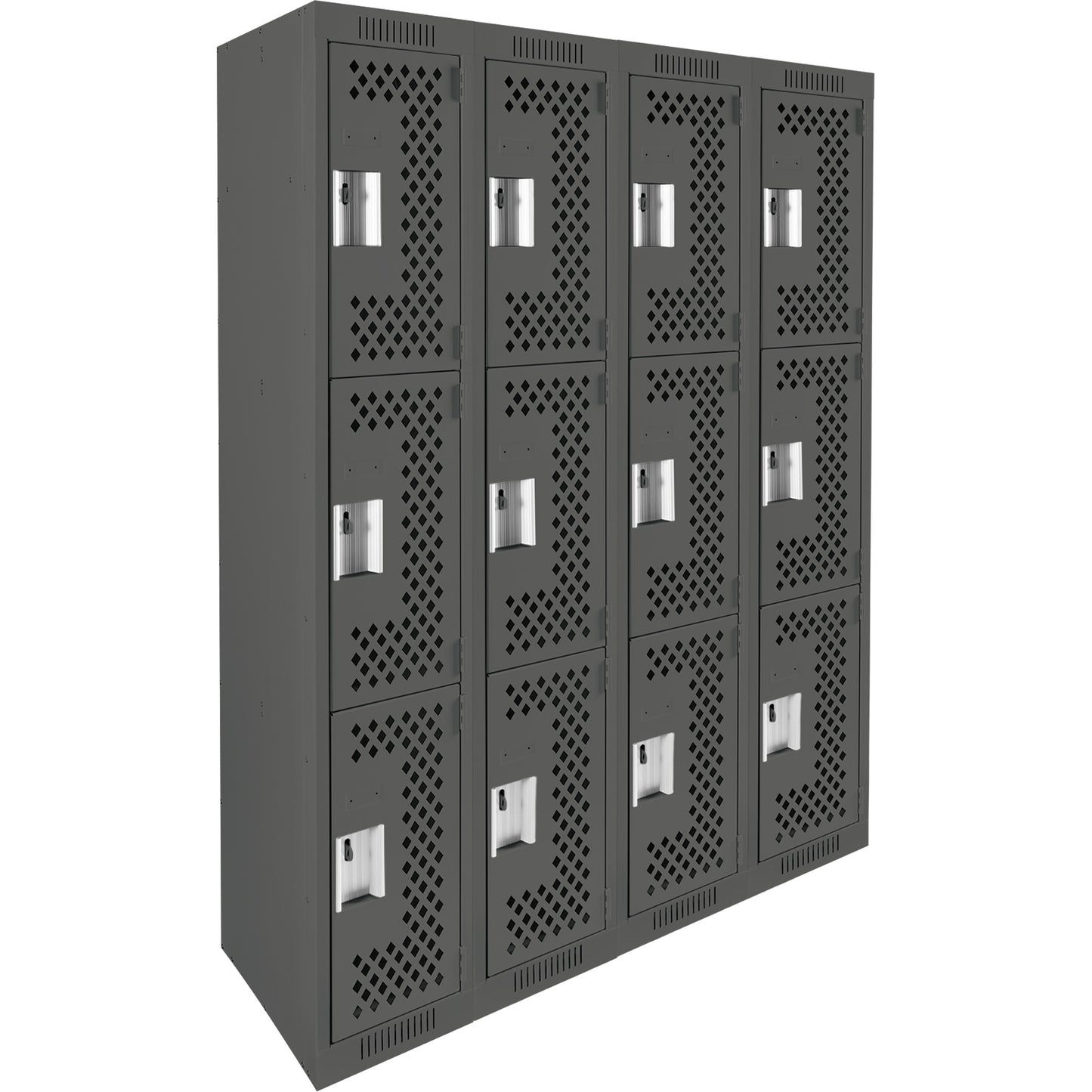 Clean Line™ Lockers, 3 -tier, Bank of 4, 48" x 15" x 72", Steel, Charcoal, Rivet (Assembled), Perforated