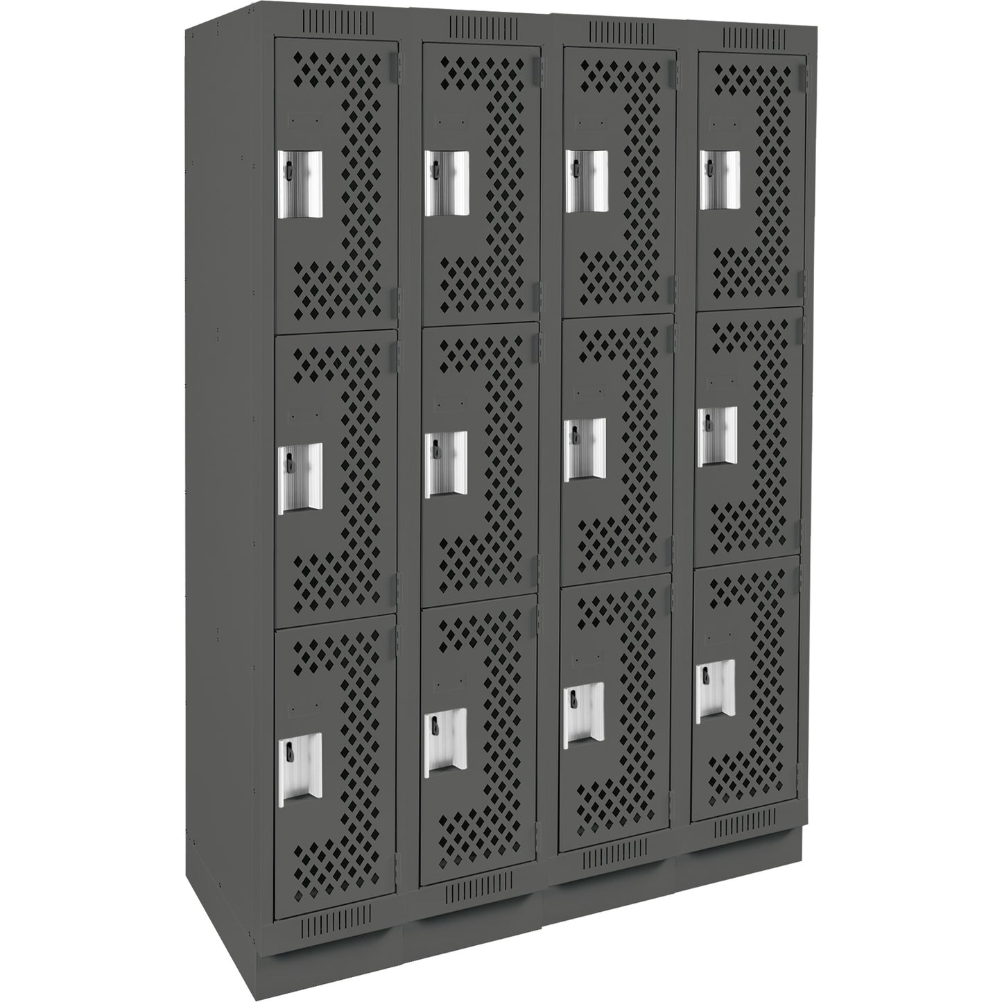 Clean Line™ Lockers, 3 -tier, Bank of 4, 48" x 12" x 76", Steel, Charcoal, Rivet (Assembled), Perforated
