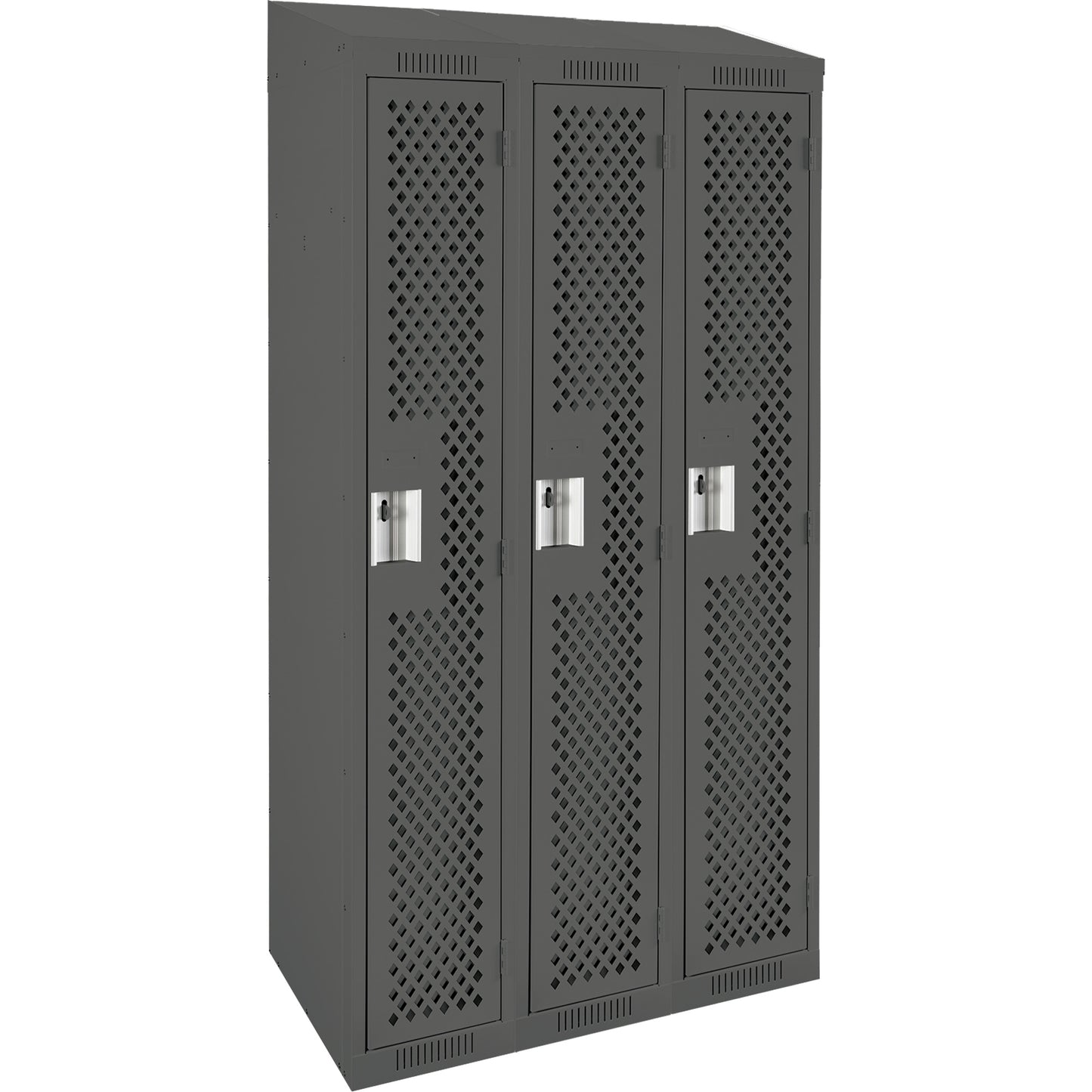 Clean Line™ Lockers, Bank of 3, 36" x 15" x 78", Steel, Charcoal, Rivet (Assembled), Perforated
