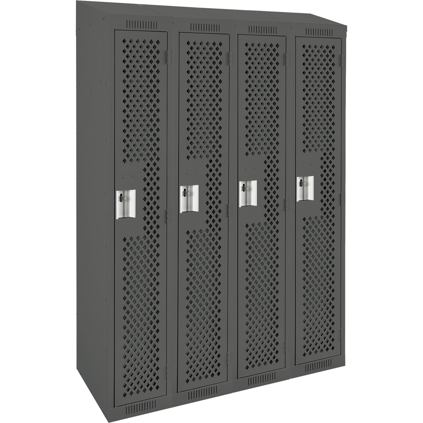 Clean Line™ Lockers, Bank of 4, 48" x 18" x 78", Steel, Charcoal, Rivet (Assembled), Perforated