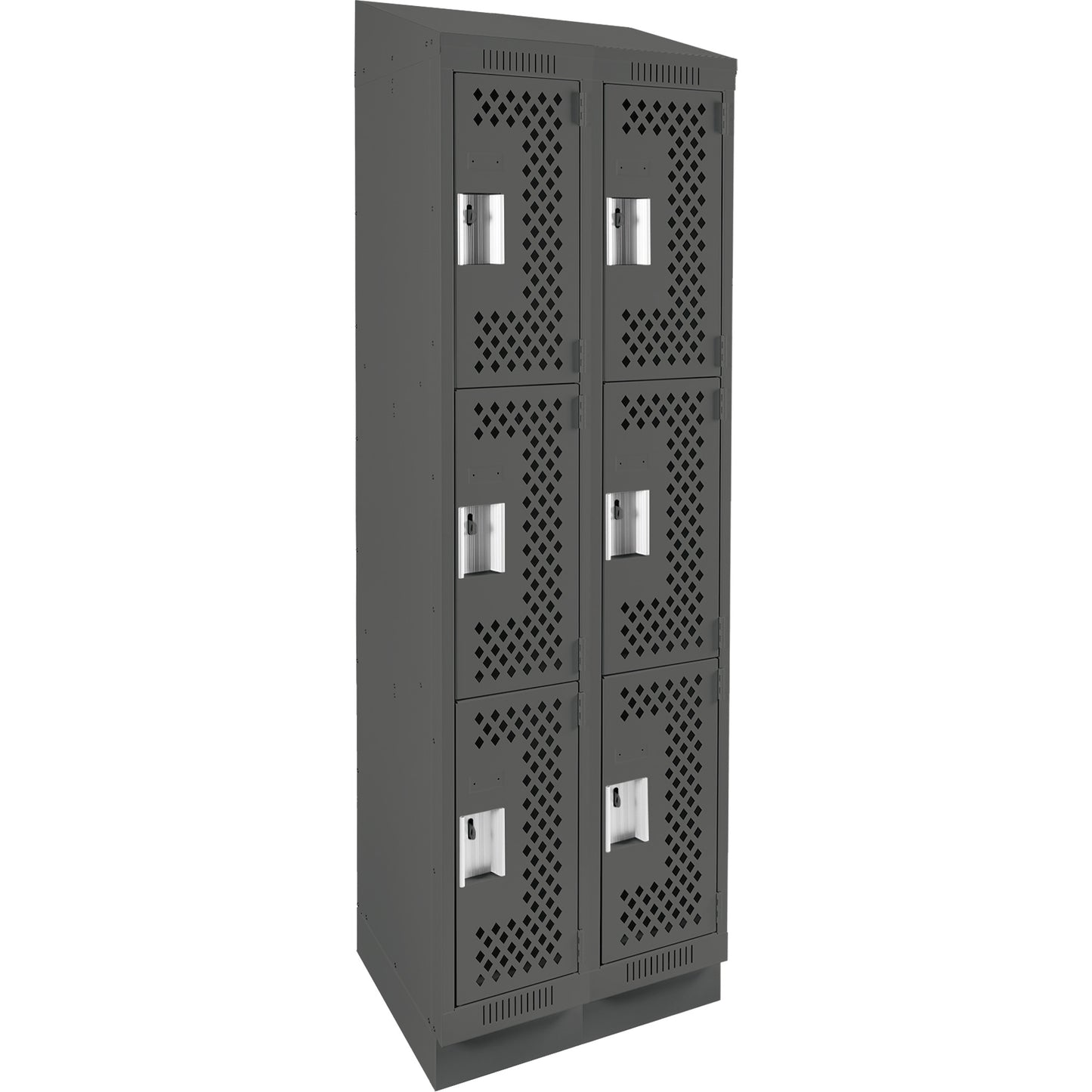 Clean Line™ Lockers, 3 -tier, Bank of 2, 24" x 12" x 82", Steel, Charcoal, Rivet (Assembled), Perforated
