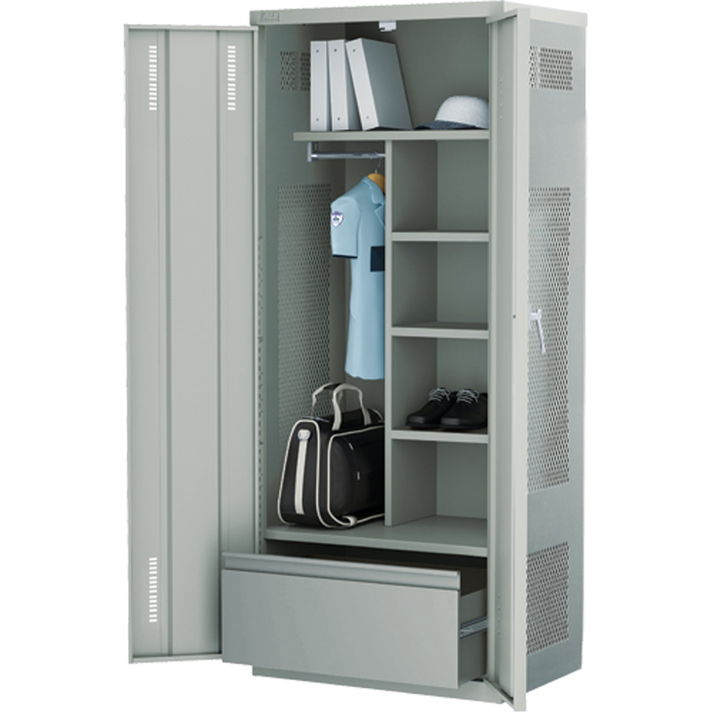 Deluxe Gear Locker, Steel, 36" W x 24" D x 72" H, Grey