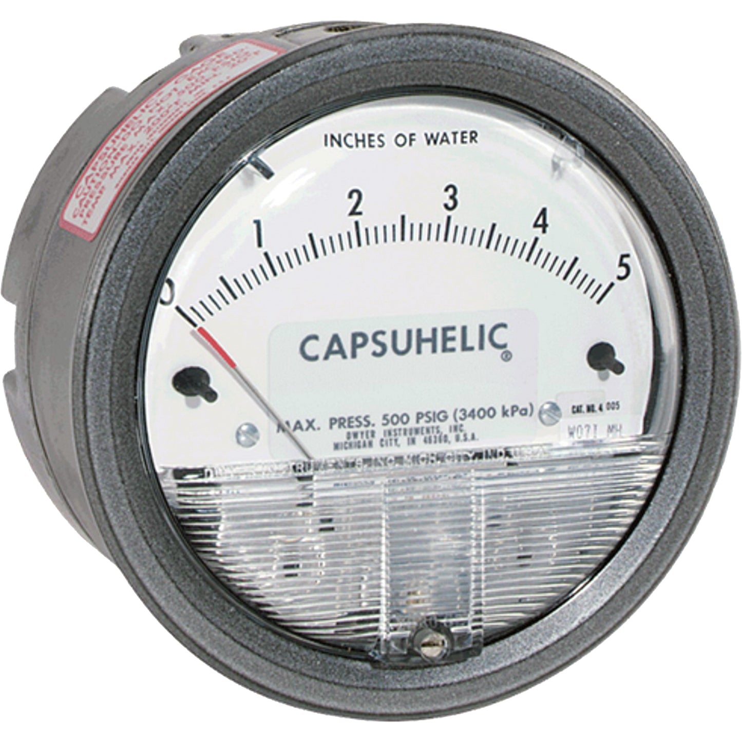4000 Series Capsuhelic® Differential Pressure Gauge with Case, 4" , 0 - 200 in. w.c., Panel Mount, Analogue