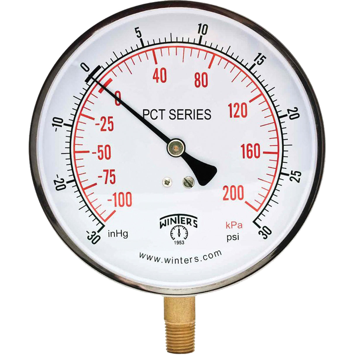 Contractor Pressure Gauge, 4-1/2" , 30 - 0 - 30 psi, Bottom Mount, Analogue