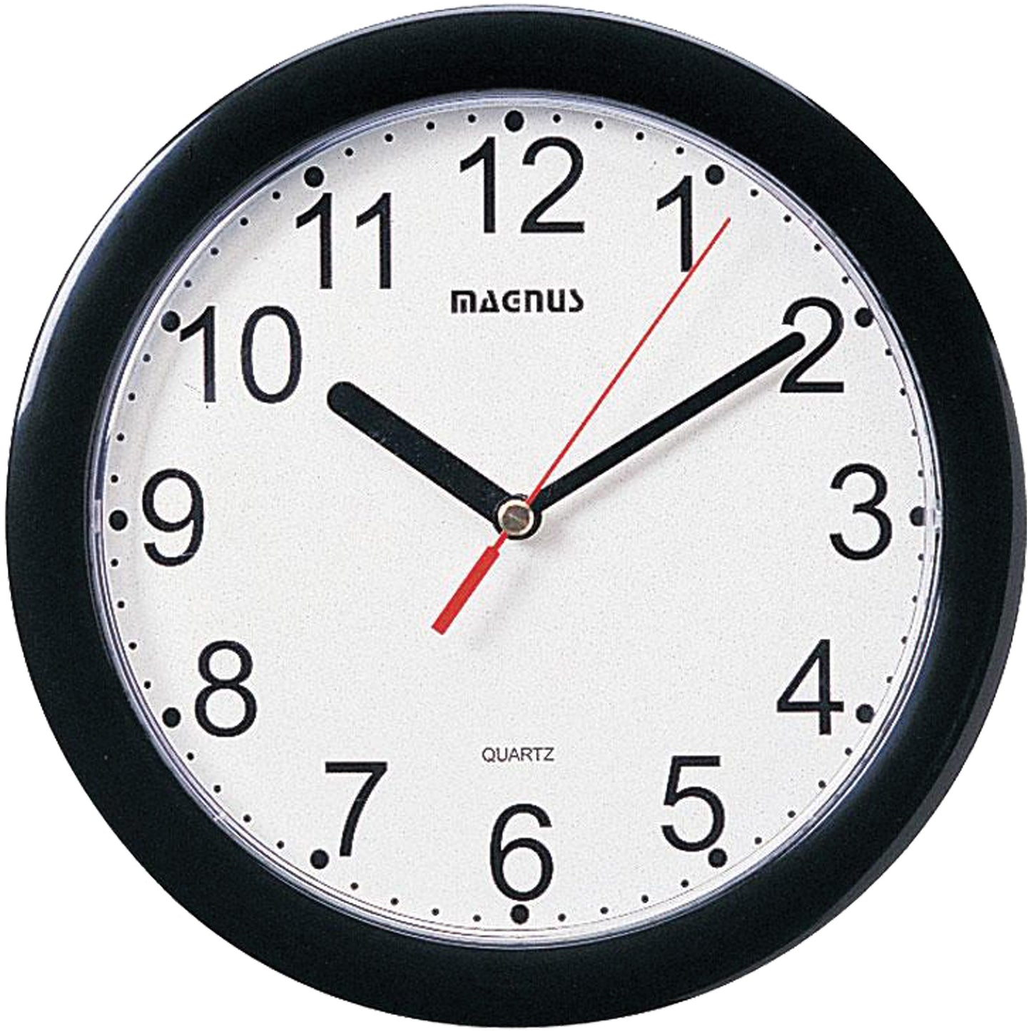 Round Clock, Analog, Battery Operated, 8" dia., Black