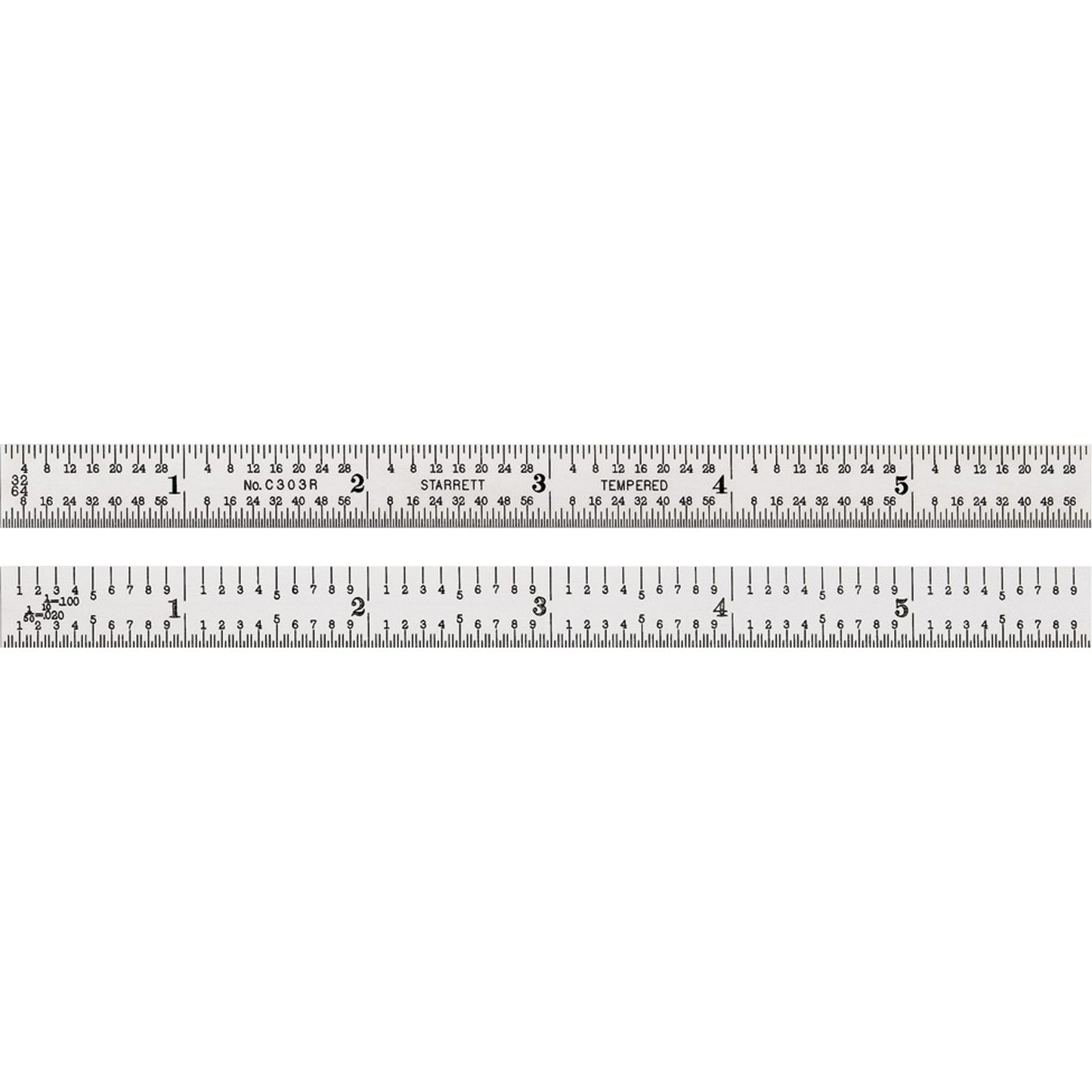 Full-Flexible Rule, 6" L, Steel, 1/32"/1/64"/1/10"/1/50" Graduations
