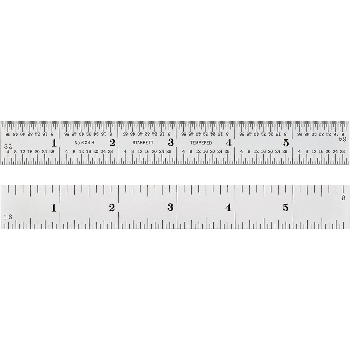 Spring-Tempered Rule, 6" L, Steel, 1/8"/1/16"/1/32"/1/64" Graduations