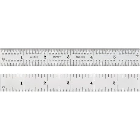 Spring-Tempered Rule, 6" L, Steel, 1/8"/1/16"/1/32"/1/64" Graduations