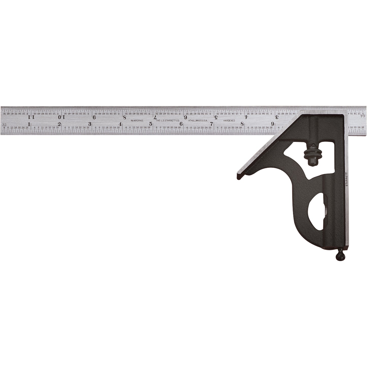 Combination Squares with Square Head - No. 11H Series with Cast Iron Heads, 6" L, 1/16" Graduations, Steel, Plain