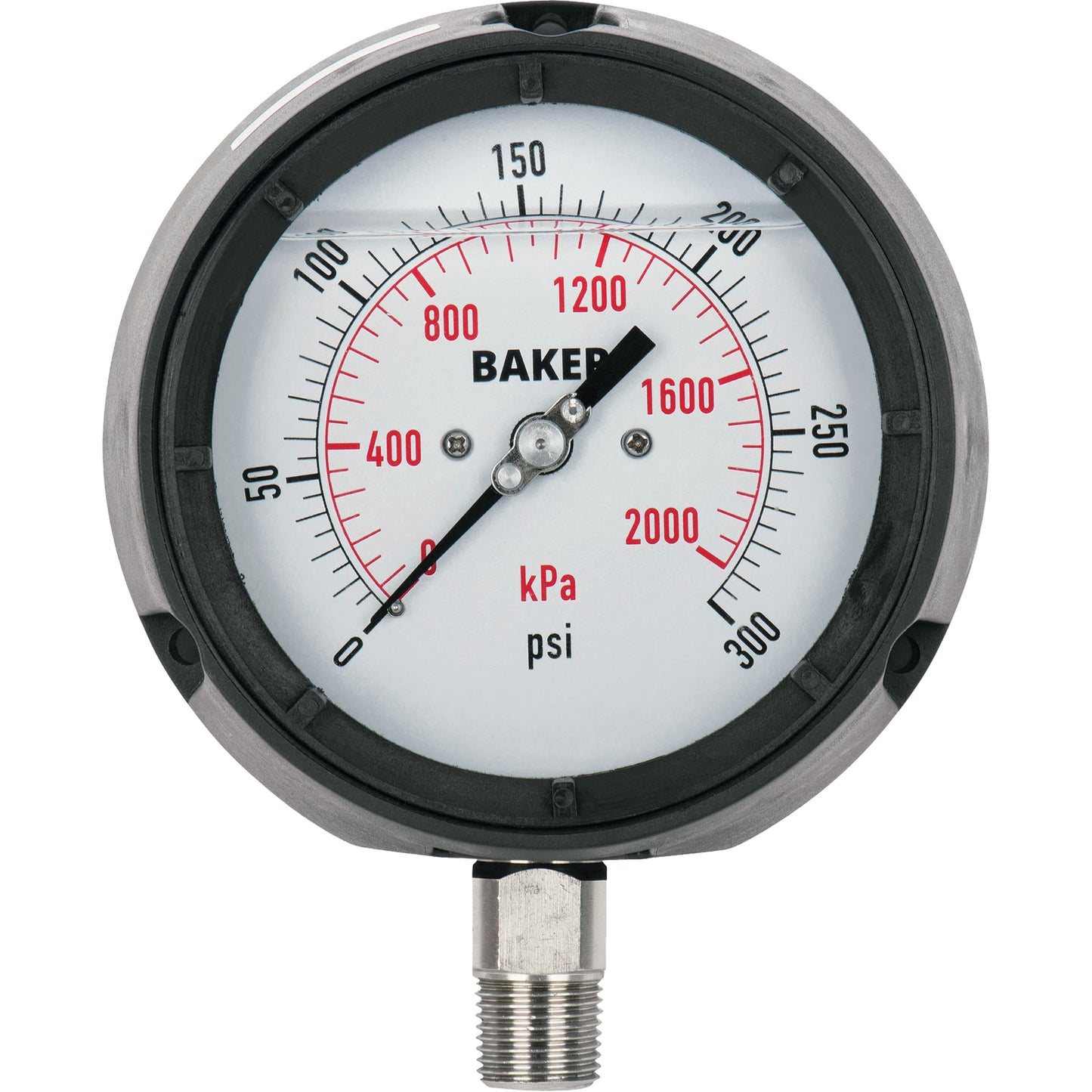 Pressure Gauge, 4-1/2" , 30"-0-15 psi, Bottom Mount, Liquid Filled Analogue