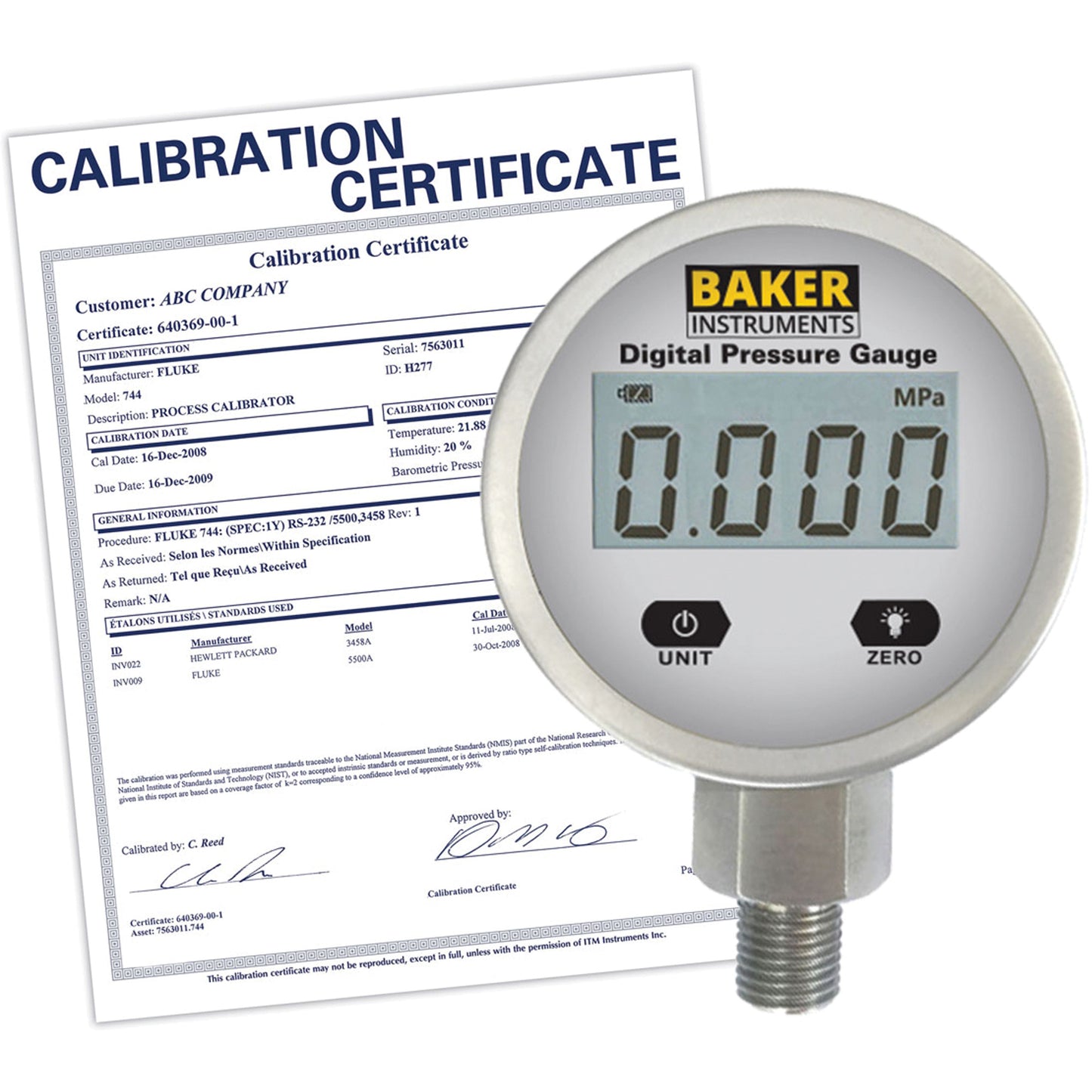 B5000 Series Pressure Gauge with ISO Certificate, 2-1/2" , 0 - 103.4 kPa/0 - 15 psi/0 - 416 in. w.c., Bottom Mount, Digital