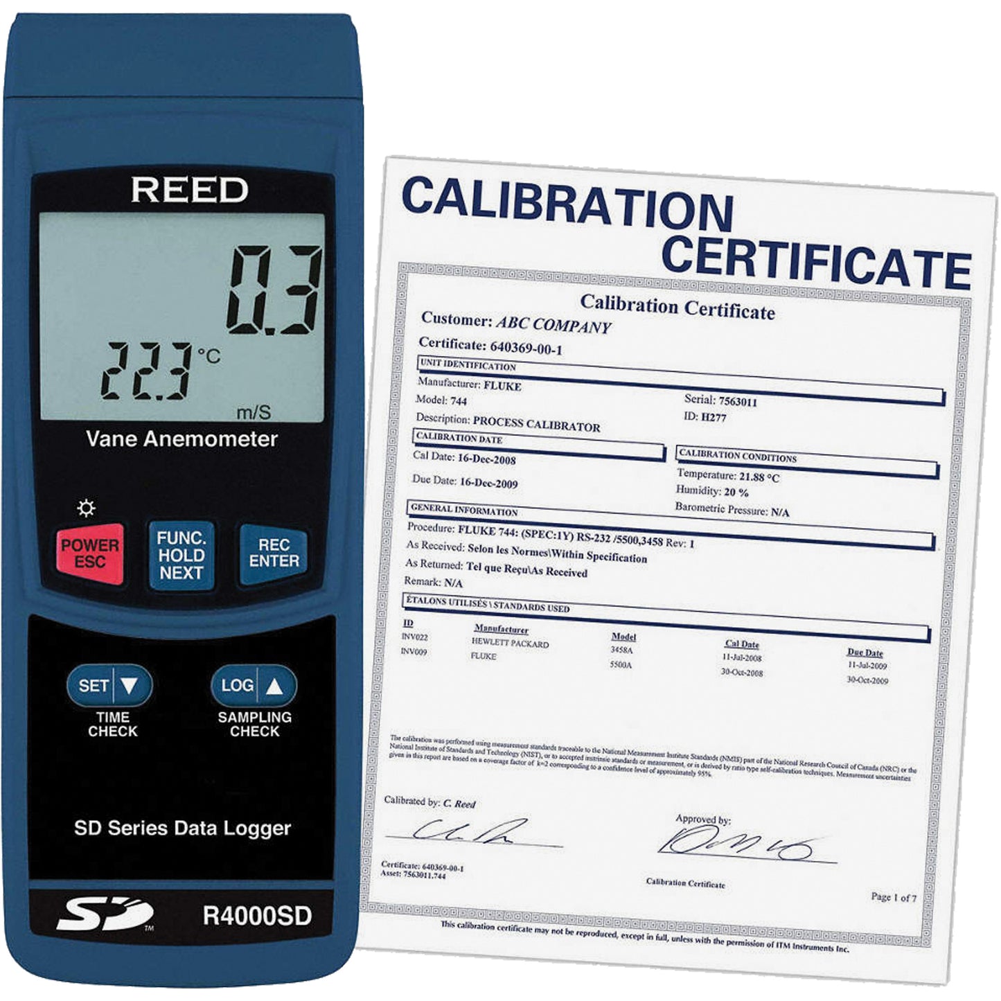 Thermo-Anemometer with ISO Certificate, Data Logging, 0.4 - 30 m/sec Air Velocity Range