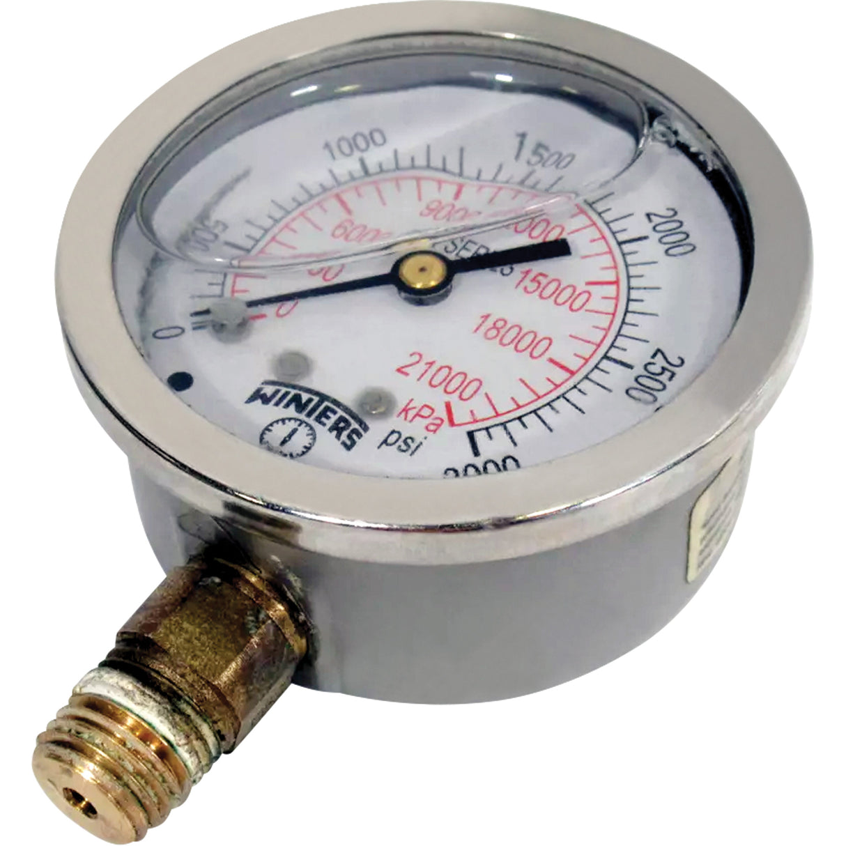 Stainless Steel Pressure Gauge, 2-1/2" , 0 - 3000 psi, Bottom Mount, Liquid Filled Analogue