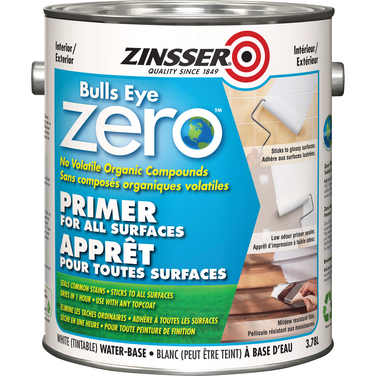 Bulls Eye Zero™ Low VOC Primer, 3.78 L, Gallon, Tintable White