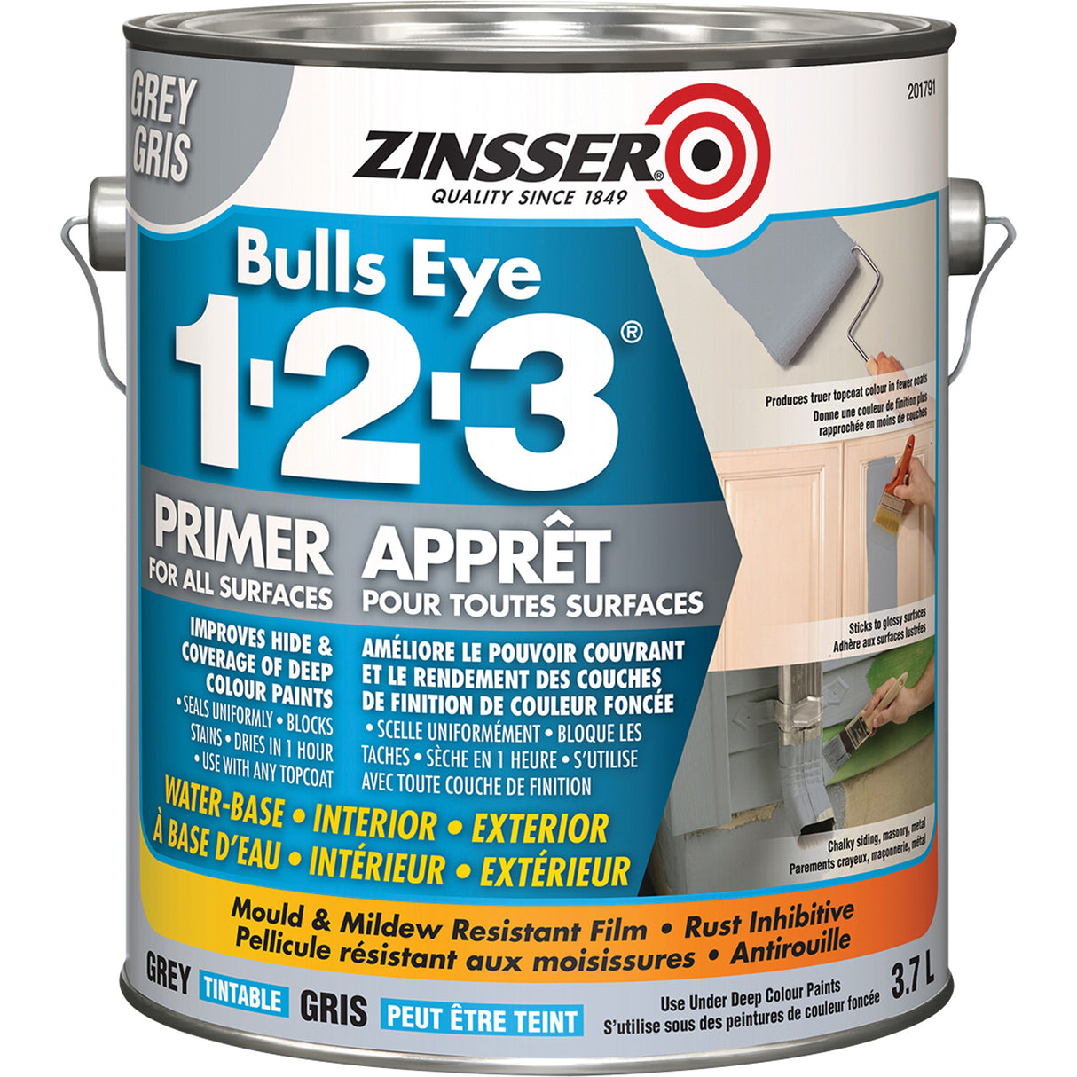 Bulls Eye 1-2-3® Water-Base Primer, 3.78 L, Gallon, Grey