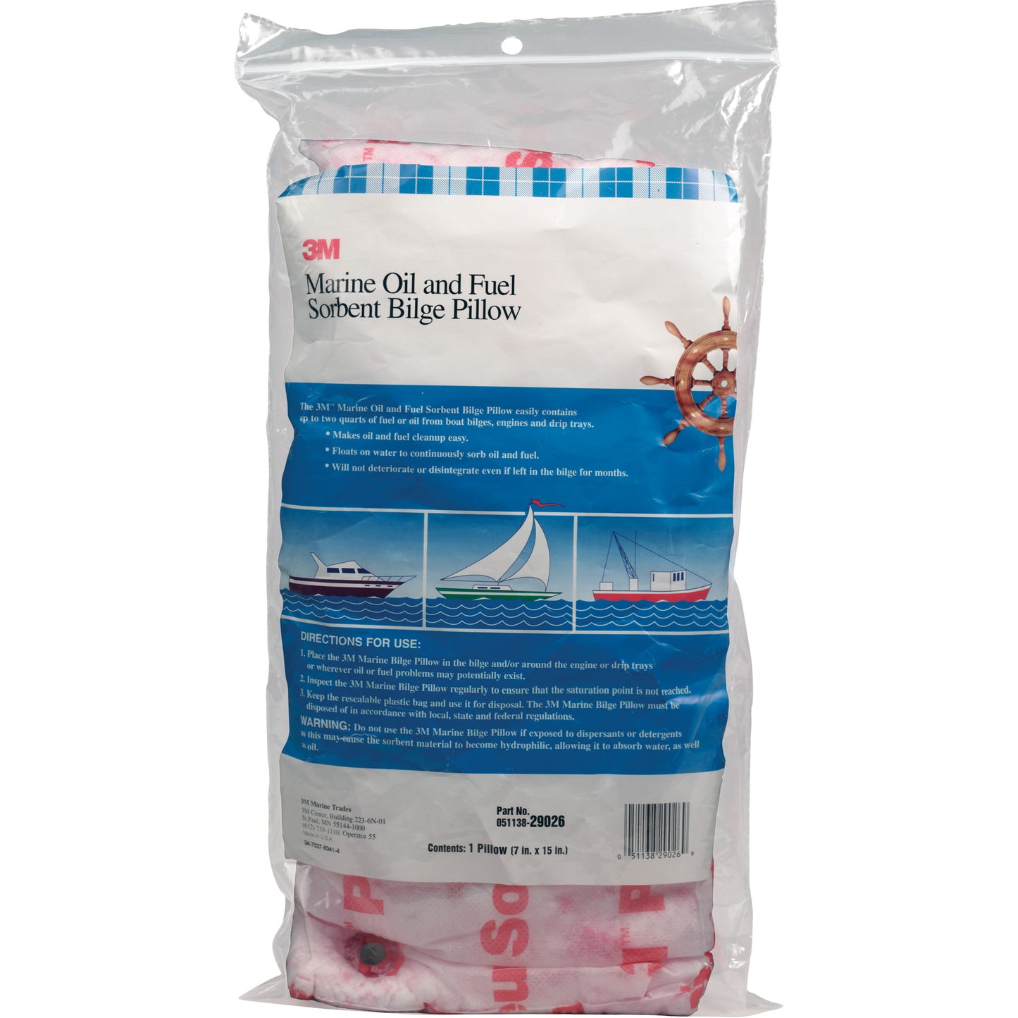 3M Marine Oil and Fuel Absorbent Bilge Pillow, Oil Only, 15" L x 7" W, 12.1 gal Absorbency/Pkg.
