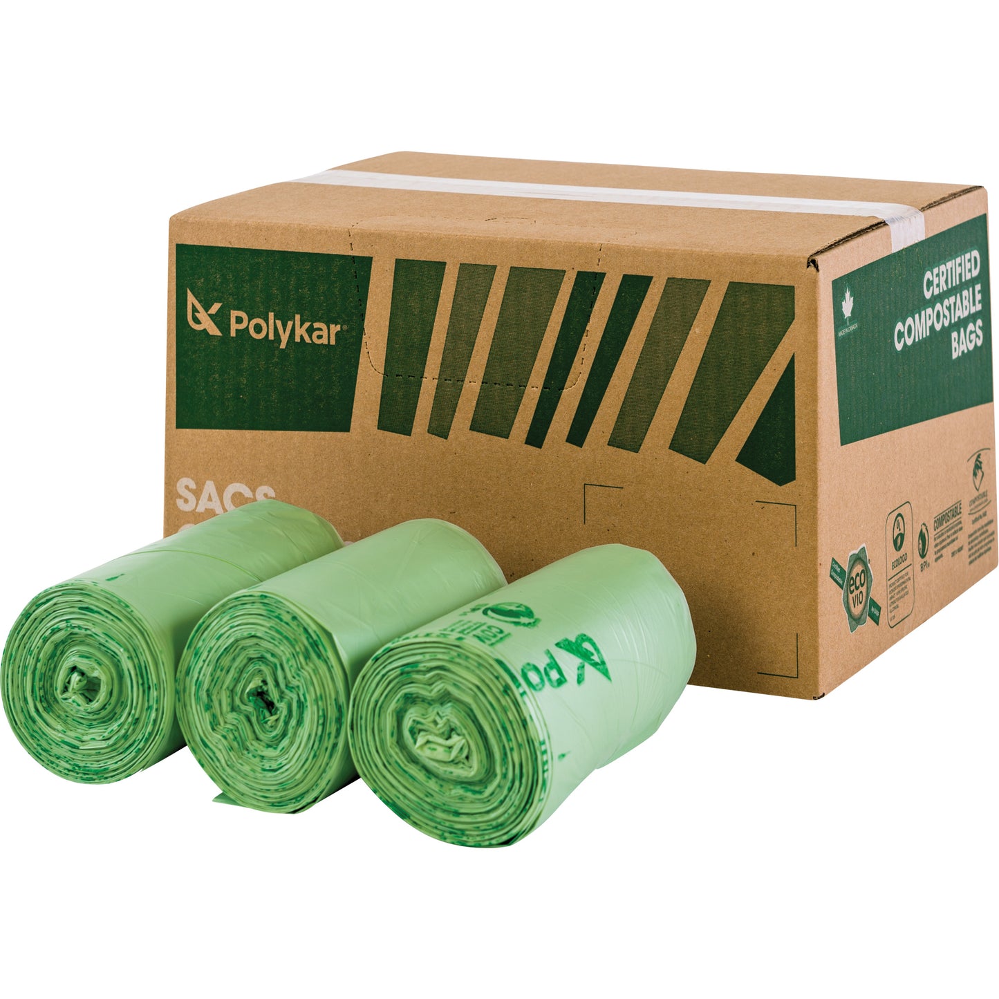 Certified Compostable Bags, Regular, 24" L x 32" W, Green, 44 L (10 Gal.) Capacity