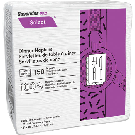 Pro Select® 1/8 Fold Dinner Napkin, 2 Ply, 15" x 16"