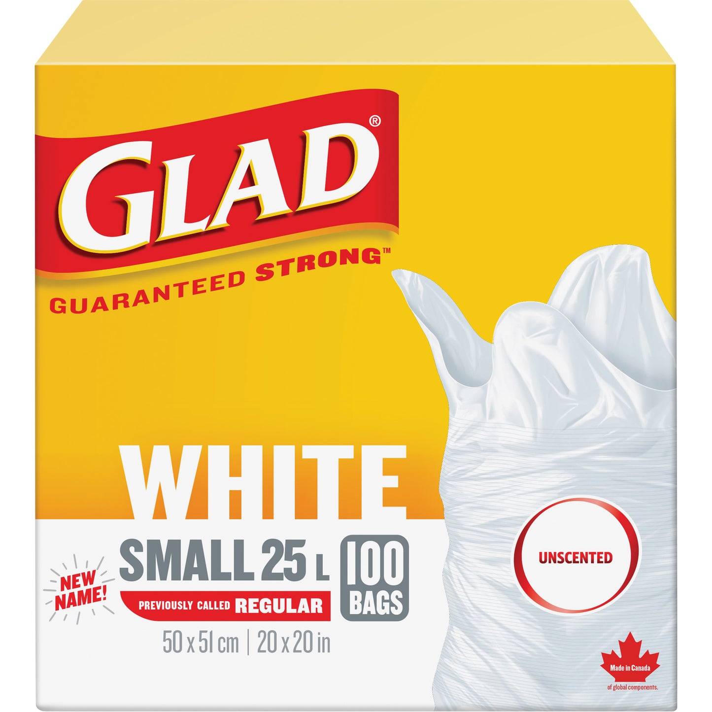 Small 25L Unscented Garbage Bags, Regular, 20" W x 20" L, White