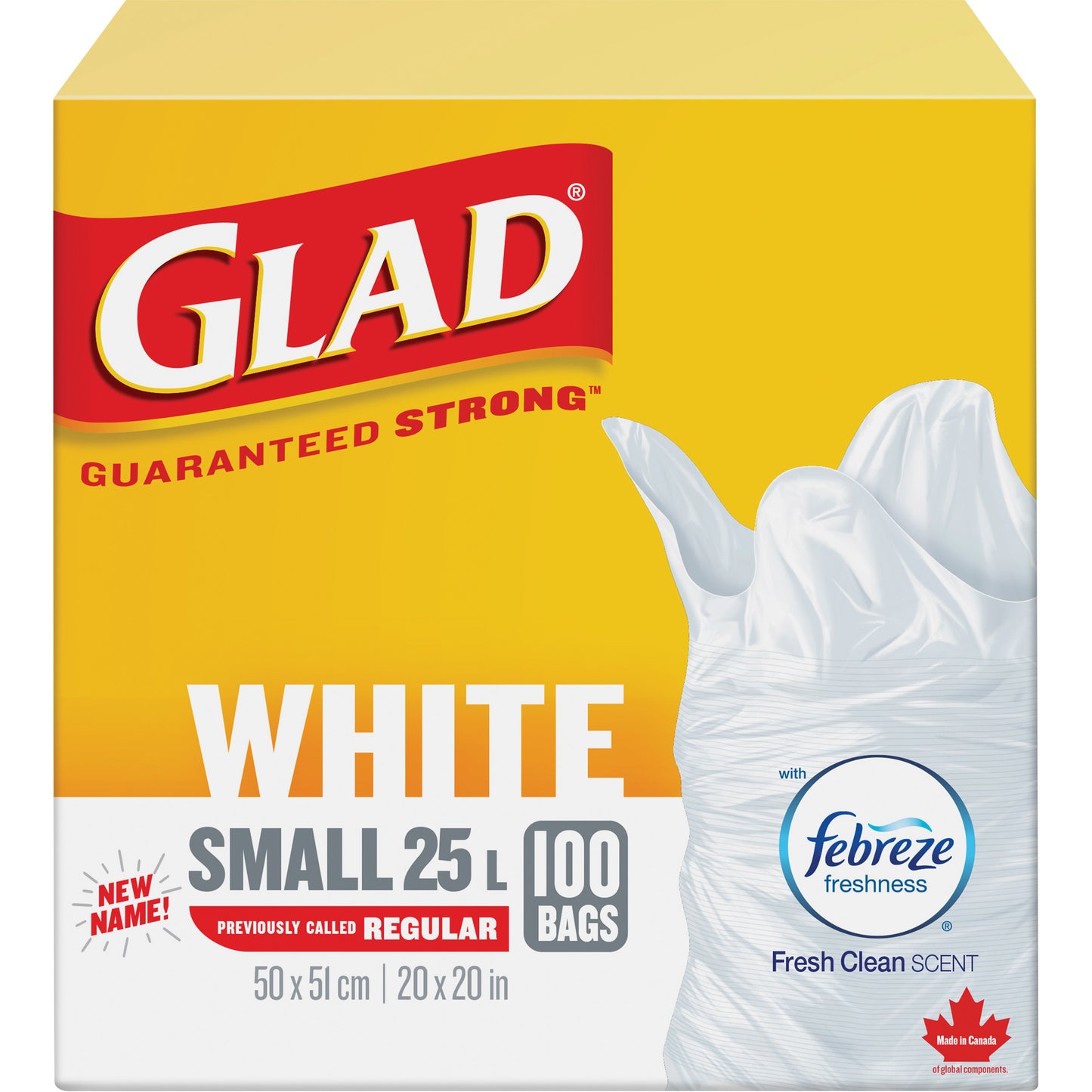 Small 25L Febreze Garbage Bags, Regular, 20" W x 20" L, White