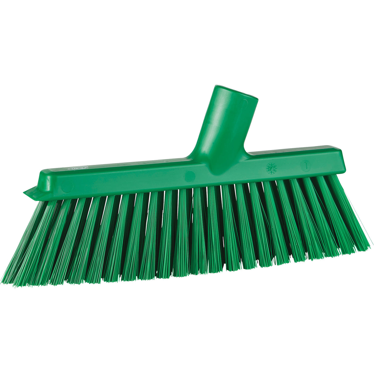 Dustpan Broom with Angled Thread, Medium Bristles, 10", Polyester, Green