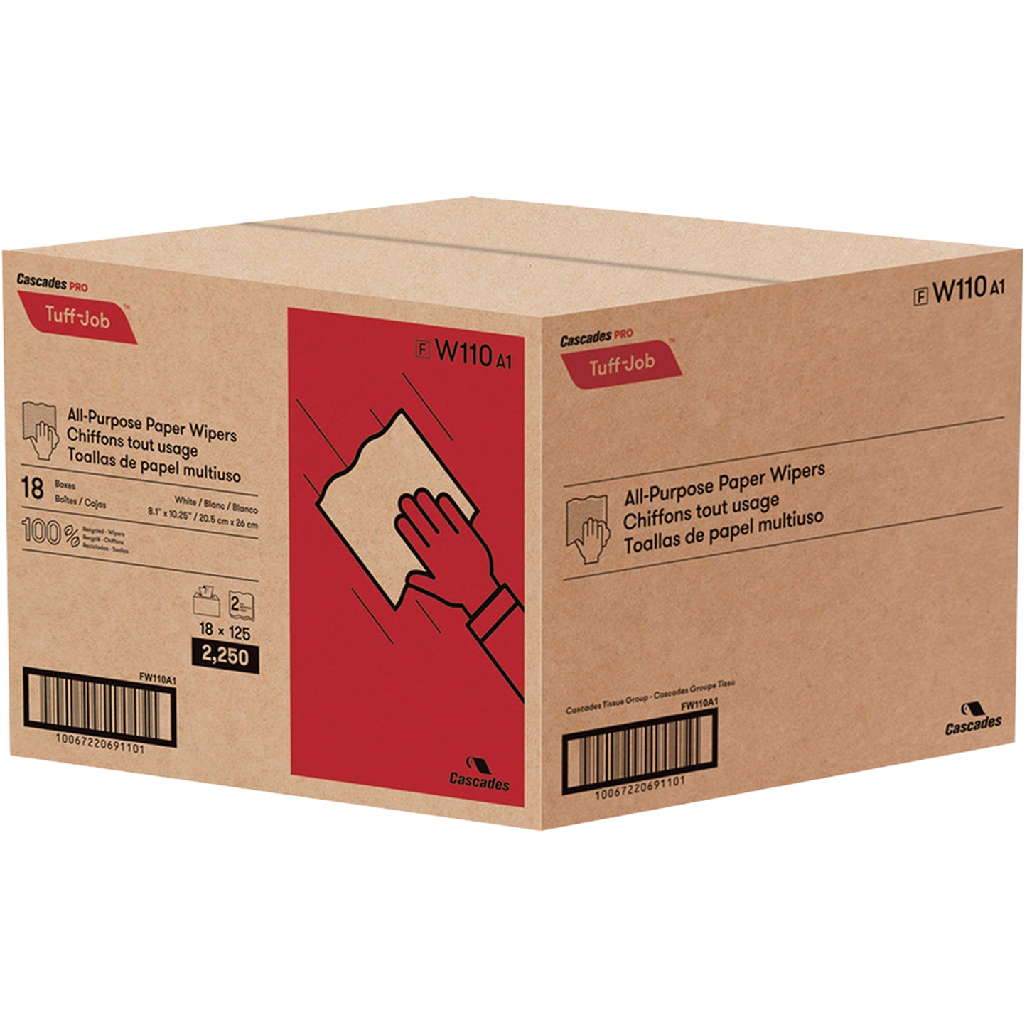 Pro Tuff-Job® Single-Fold Pop-Up Paper Wipers, All-Purpose, 10-1/4" L x 8" W