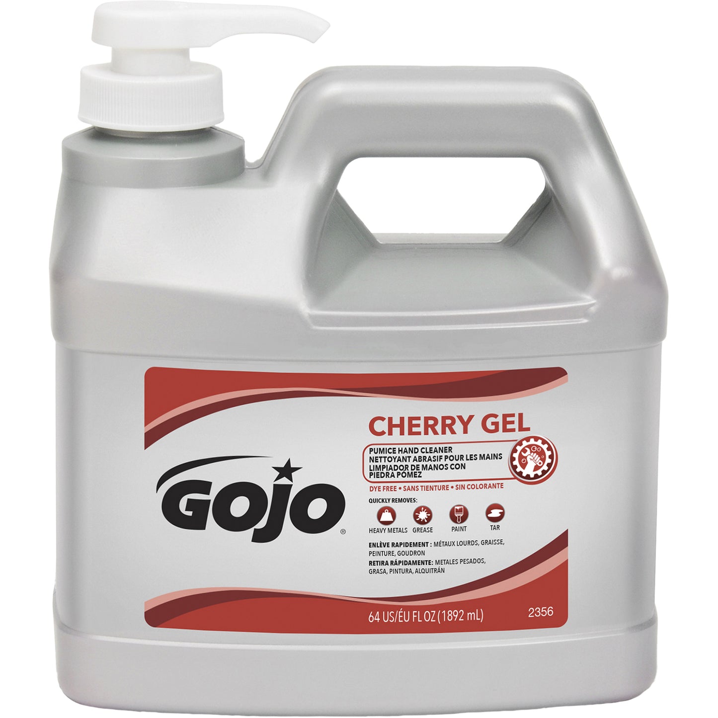 Hand Cleaner, Gel/Pumice, 1.89 L, Pump Bottle, Cherry