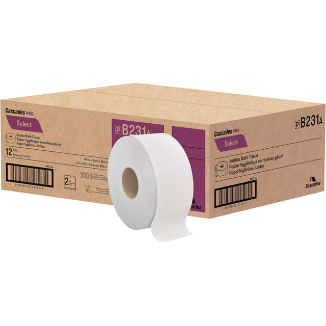 Pro Select® Toilet Paper, Jumbo Roll, 2 Ply, 750' Length, White