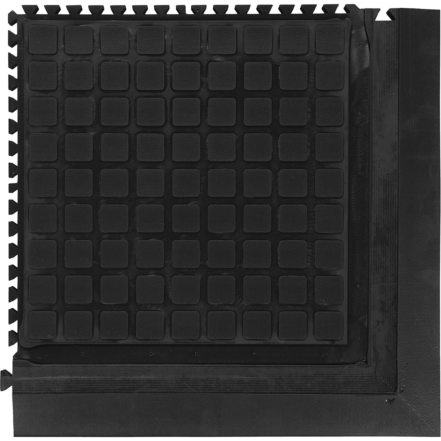 M+A Matting Hog Heaven III Comfort Modular Corner Tile, Corrugated, 1-4/5' x 1-4/5' x 3/4", Black, Nitrile