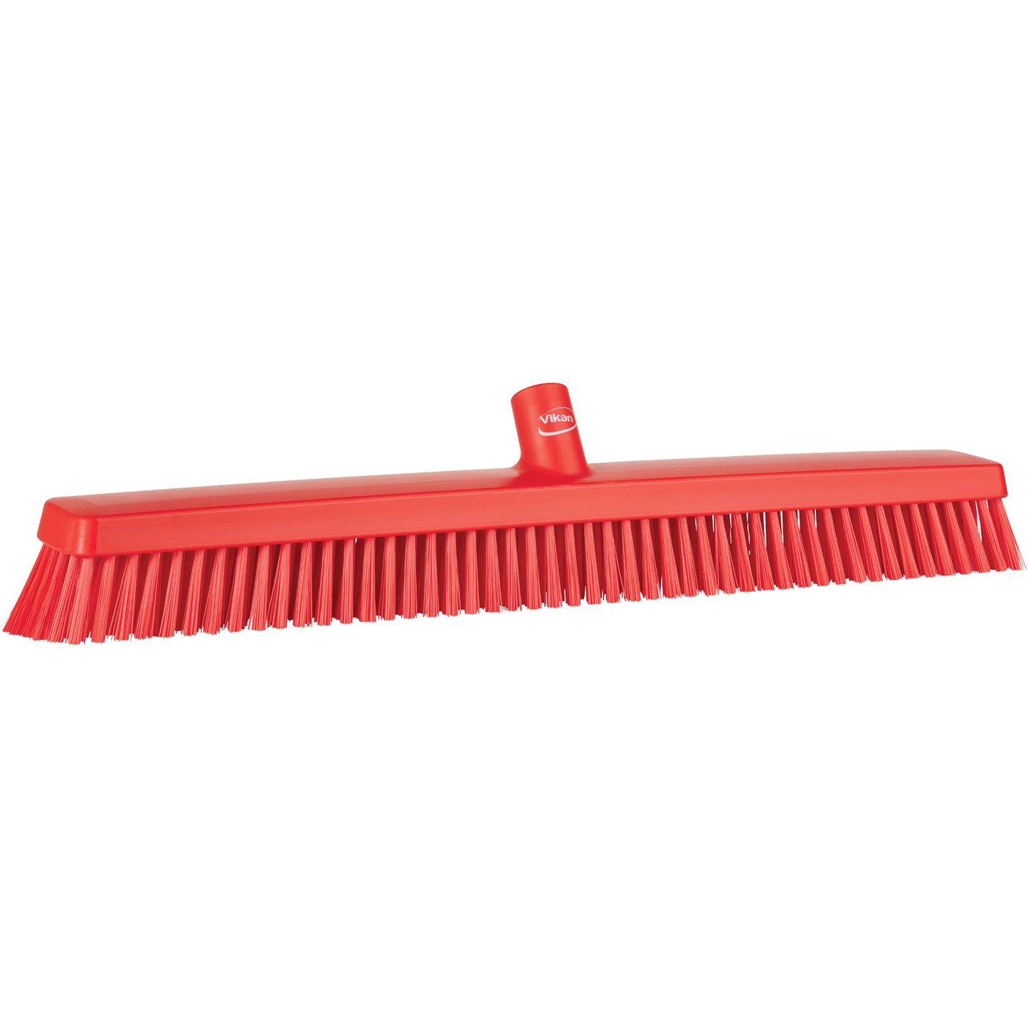 Heavy-Duty Push Broom, Fine/Stiff Bristles, 24", Red