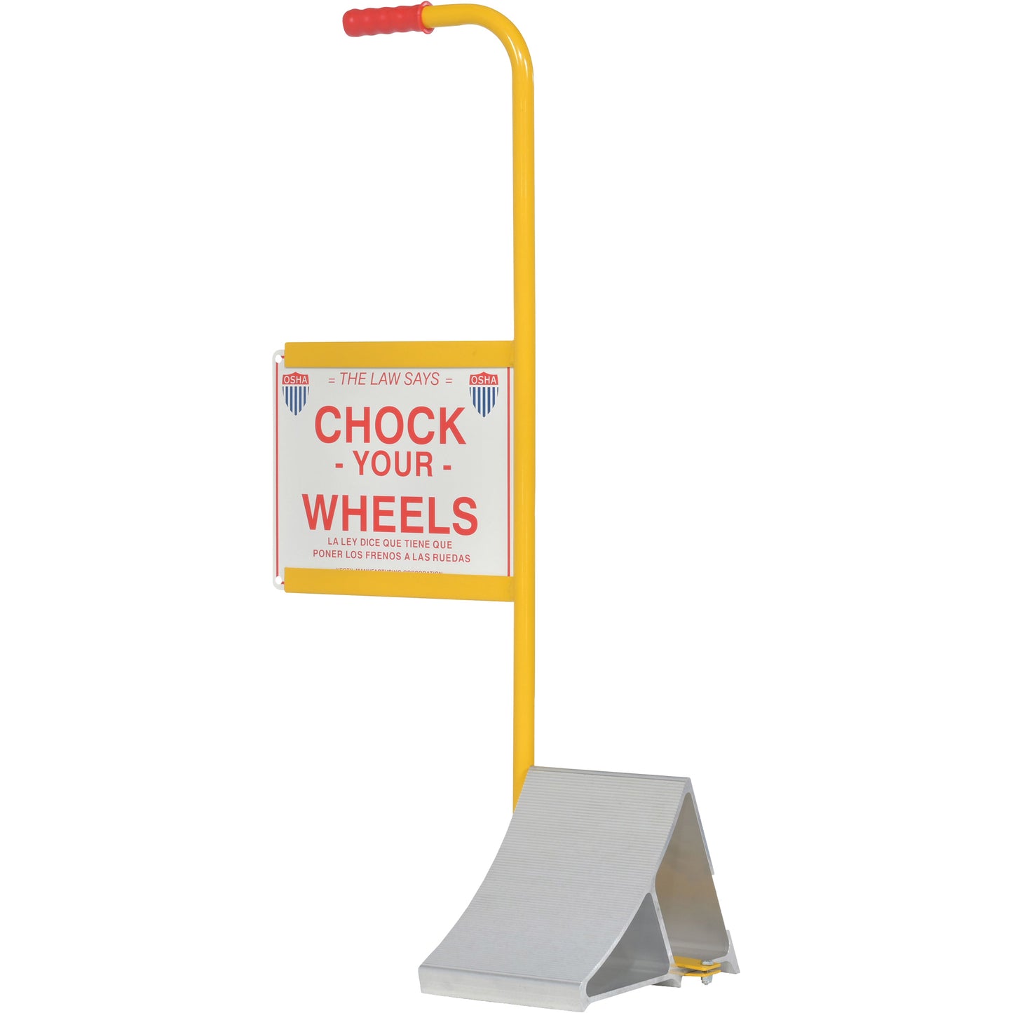 Wheel Chock with Handle & Sign, 7" W x 11-7/8" D x 7-11/16" H