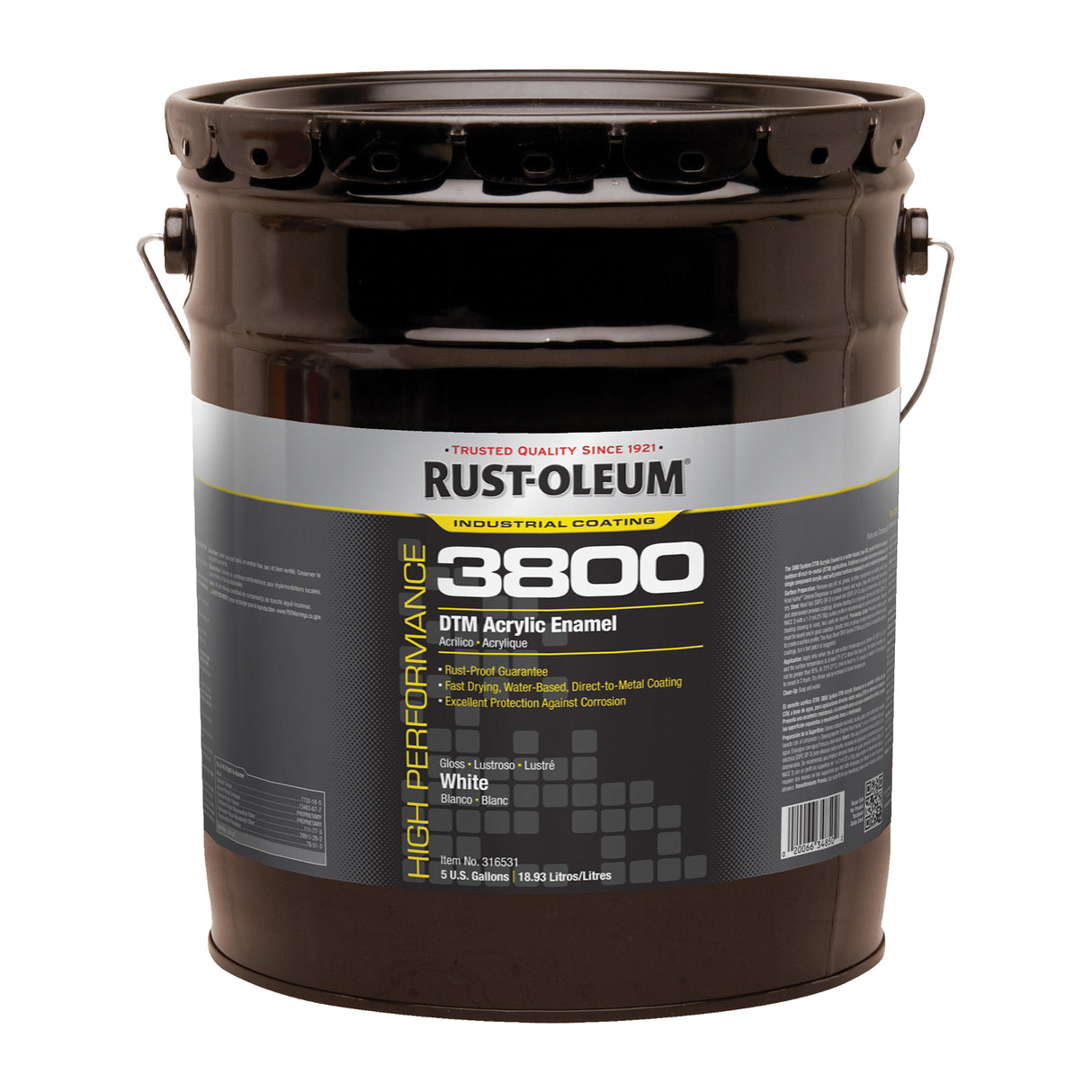 3800 High-Performance DTM Acrylic Enamel, 5 gal., Pail, White