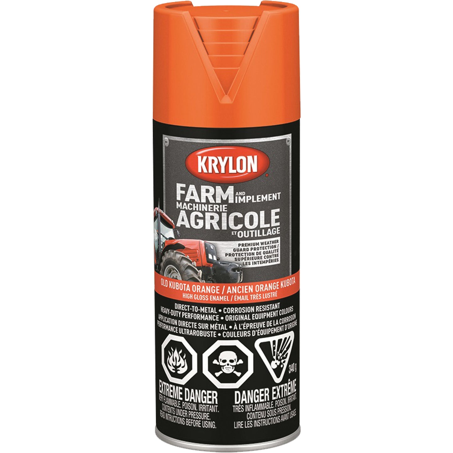 Farm & Implement Paint, Old Kubota Orange, High-Gloss, 340 g, Aerosol Can