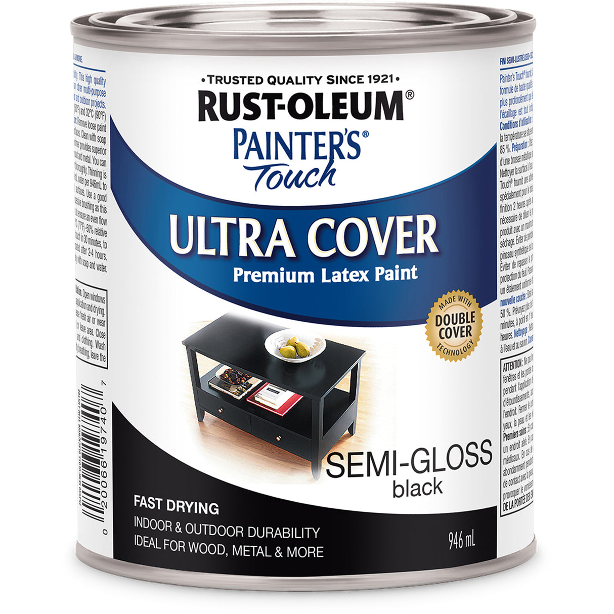 Painter's Touch® Multi-Purpose Brush-On Paint, Black, Semi-Gloss, 946 ml, Can