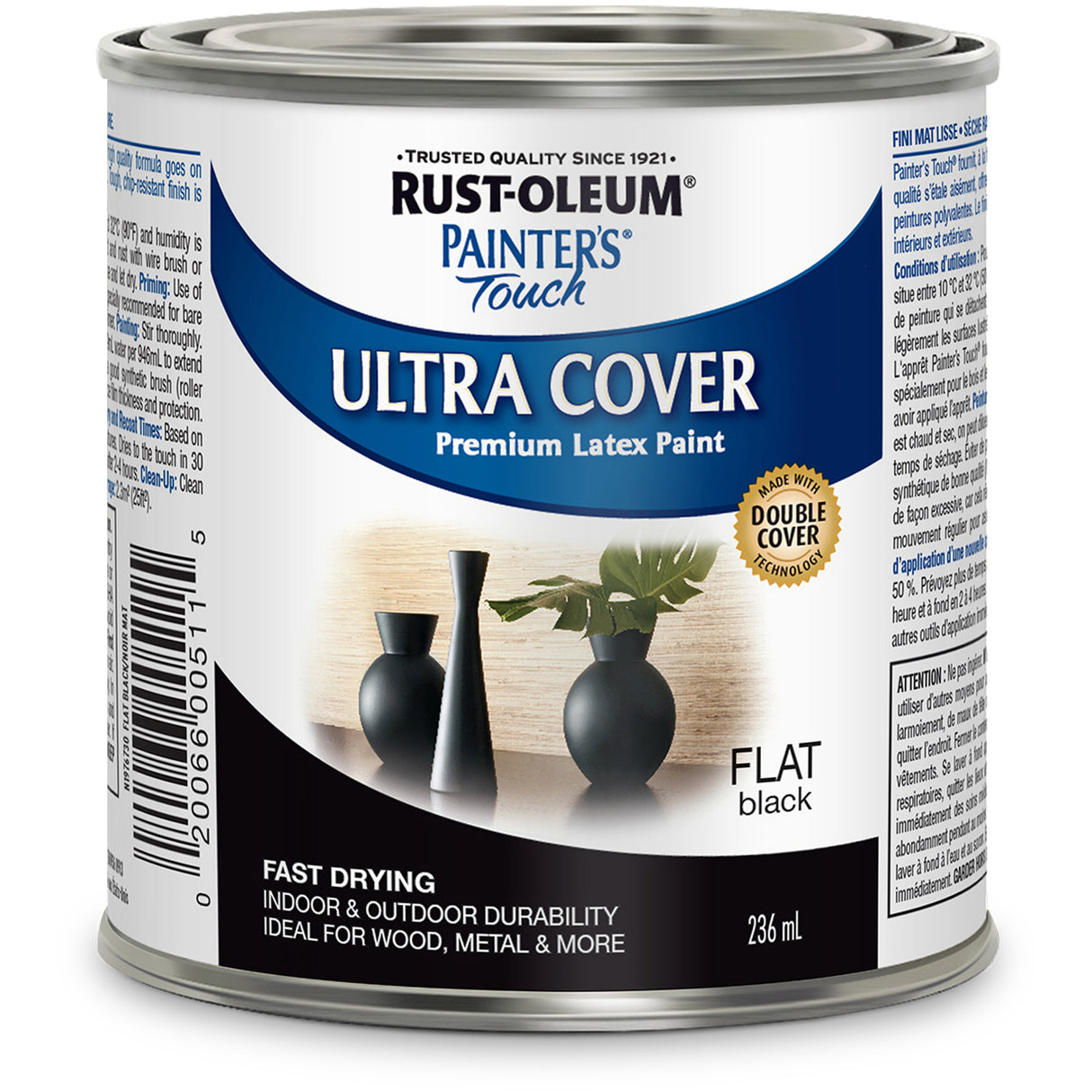 Painter's Touch® Multi-Purpose Brush-On Paint, Black, Very Flat, 236 ml, Can