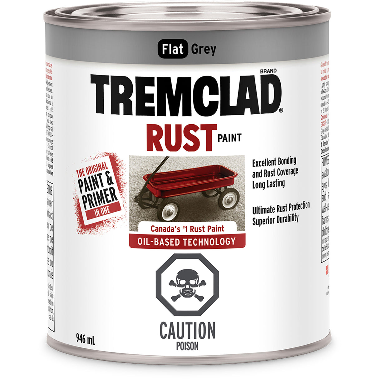 Tremclad® Oil Based Rust Paint, Grey, Very Flat, 946 ml, Can