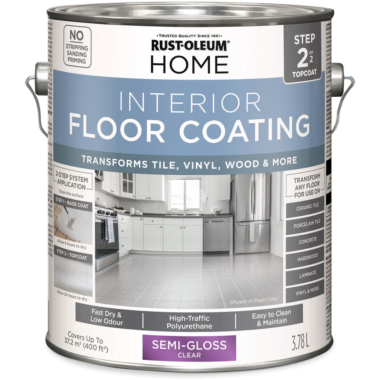 Home Interior Floor Coating System Top Coat, 3.78 L, Water-Based, Semi-Gloss, Clear