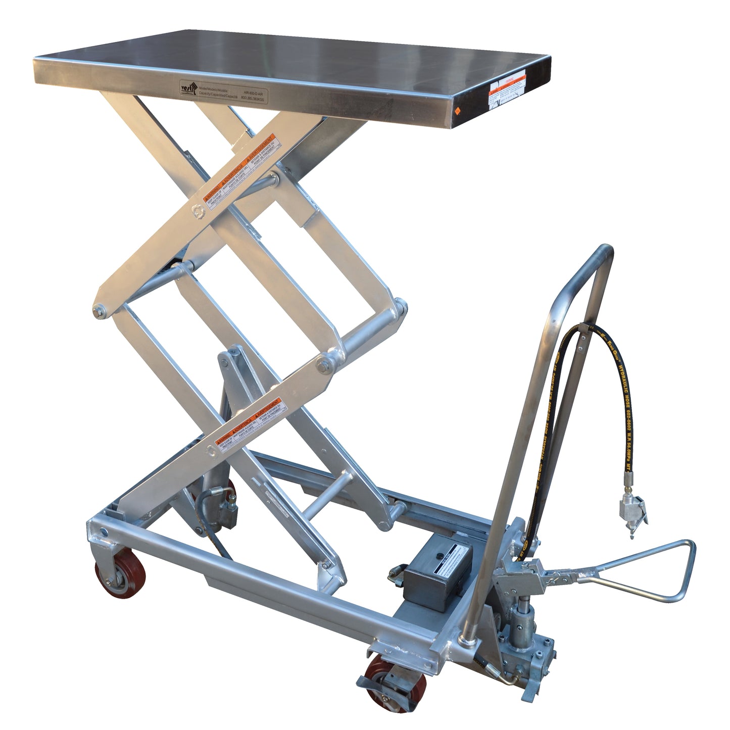 Pneumatic Hydraulic Scissor Lift Table, Stainless Steel, 32-1/2" L x 19-3/4" W, 1000 lbs. Cap.
