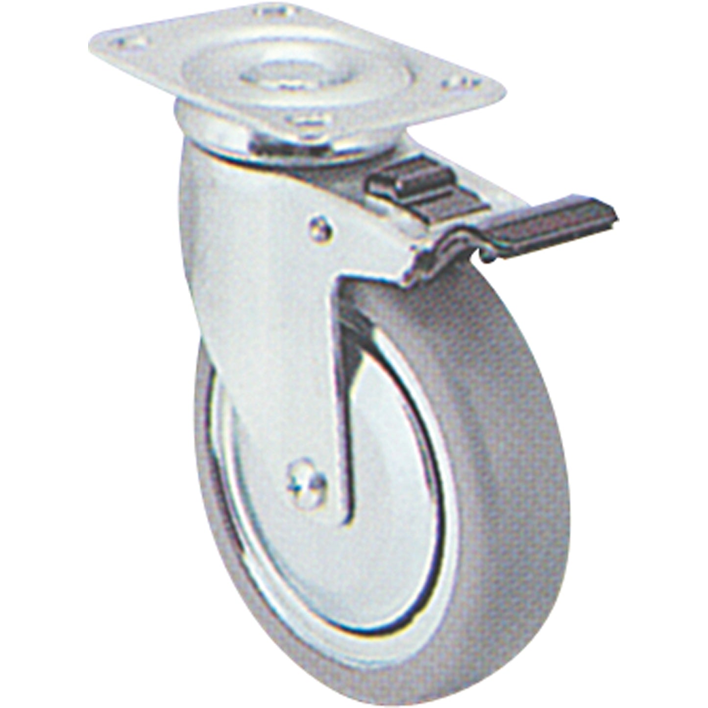 Zinc Plated Caster, Swivel with Brake, 5" (127 mm), Polyolefin, 240 lbs. (108 kg.)