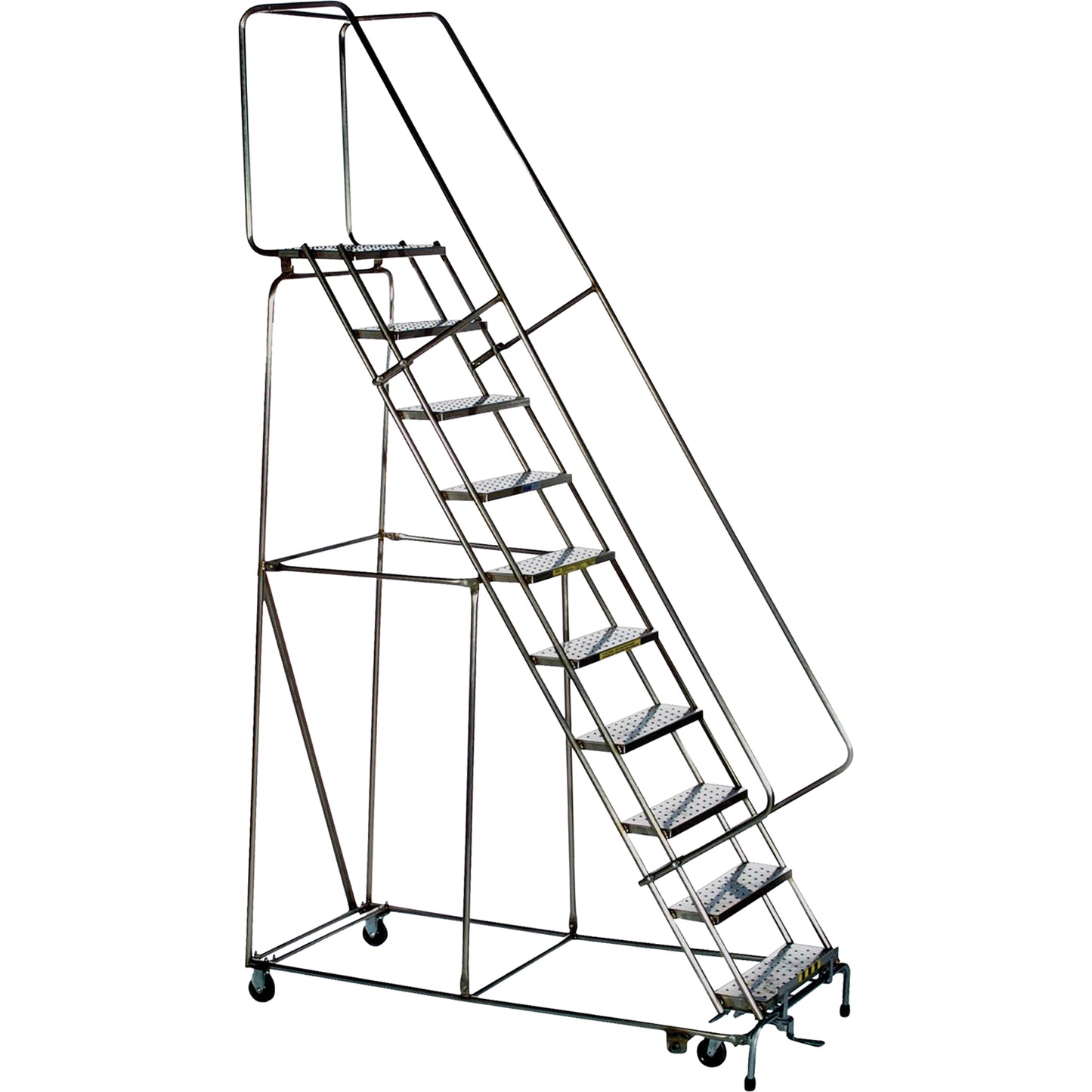 Lockstep Rolling Ladders, 5 Steps, 24" Step Width, 50" Platform Height, Stainless Steel