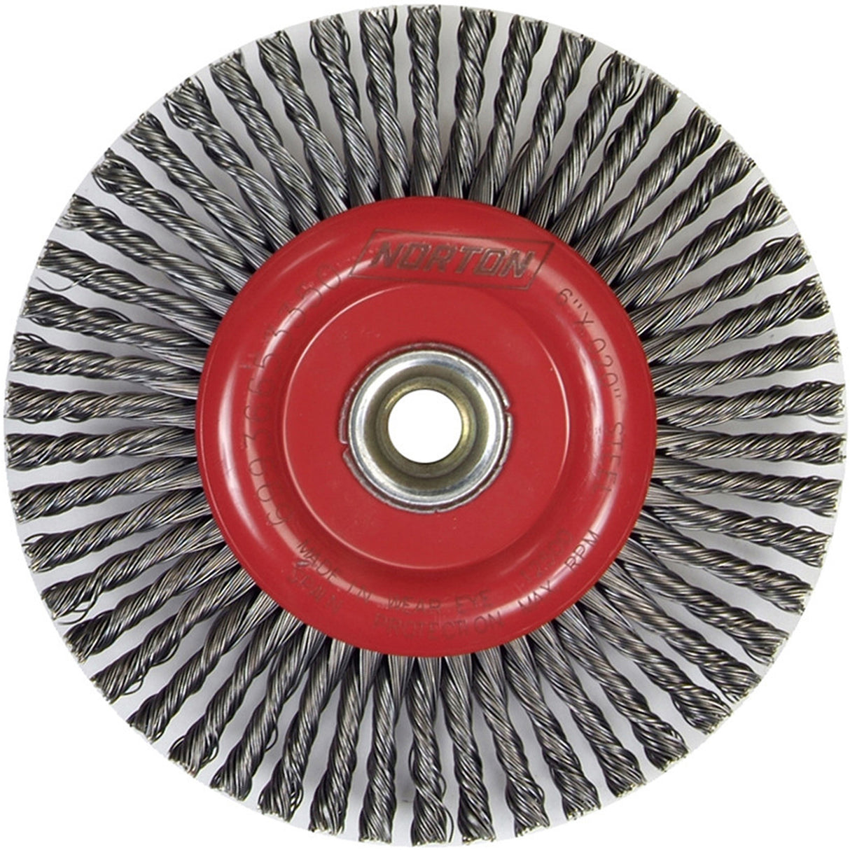 Stringer Bead Knot Wire Wheel Brush, 6-7/8" Dia., 0.02" Fill, 5/8"-11 Arbor, Steel