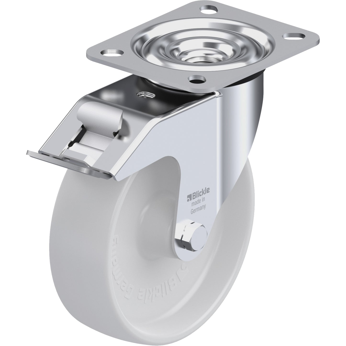 Caster, Swivel with Brake, 5" (127 mm), Nylon, 330 lbs. (150 kg.)
