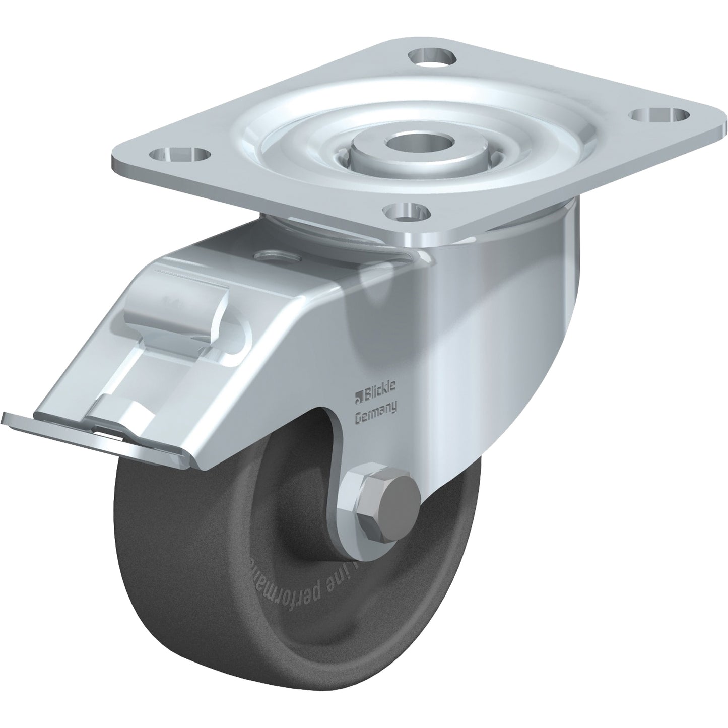 Caster, Swivel with Brake, 3-1/8" (79.5 mm), Heat-Resistant Thermoplastic, 330 lbs. (150 kg.)