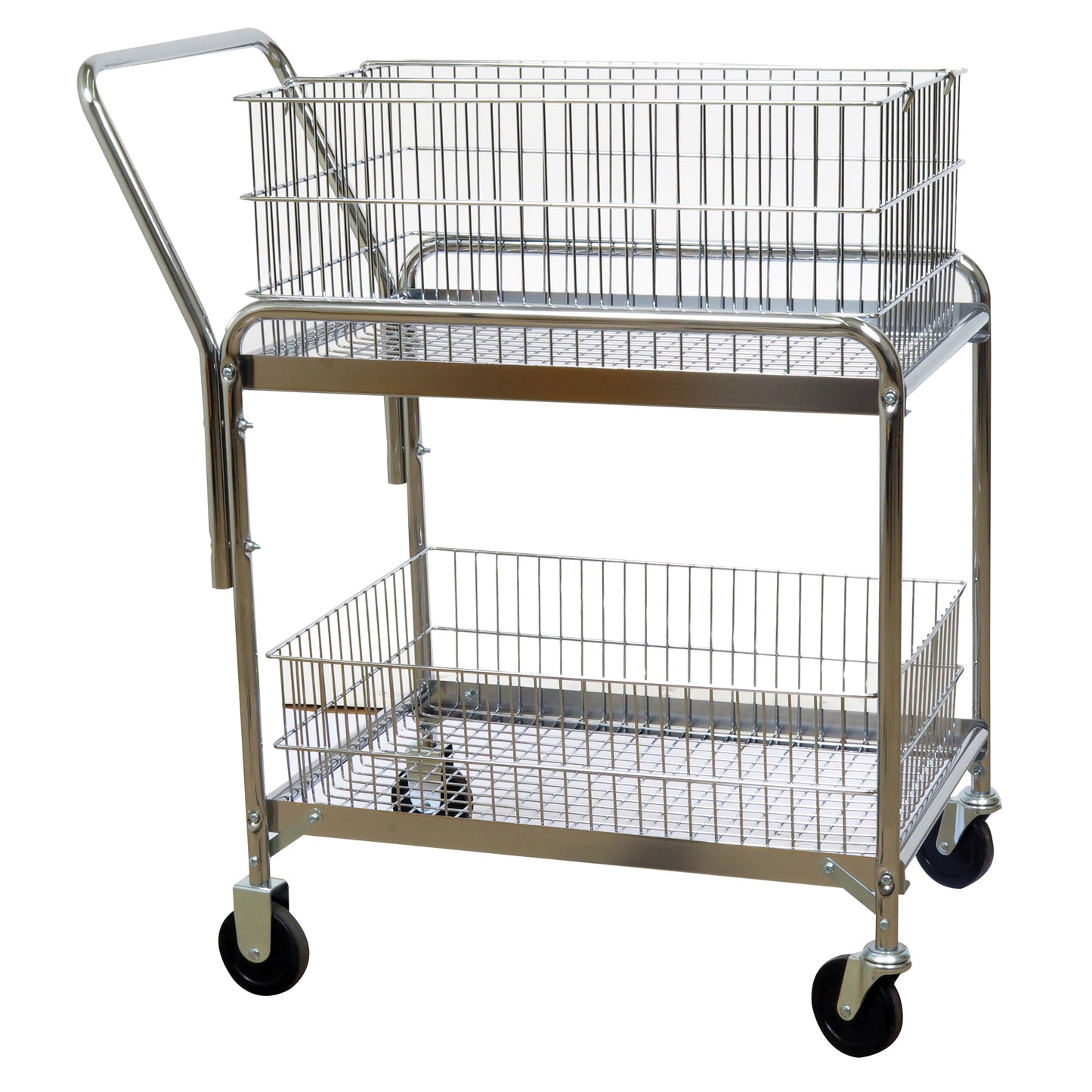 Wire Mesh Office Mail Cart, 200 lbs. Capacity, Chrome, 20" D x 33" L x 37-1/2" H, Chrome Plated