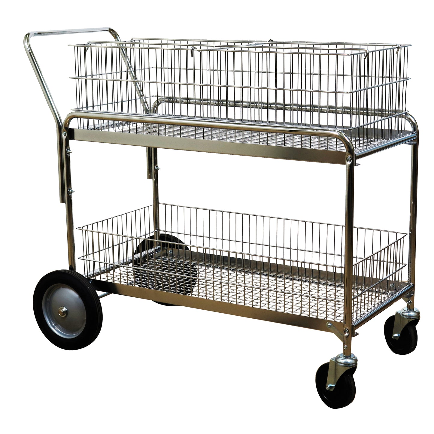Wire Mesh Office Mail Cart, 250 lbs. Capacity, Chrome, 23-3/4" D x 43" L x 38-1/2" H, Chrome Plated